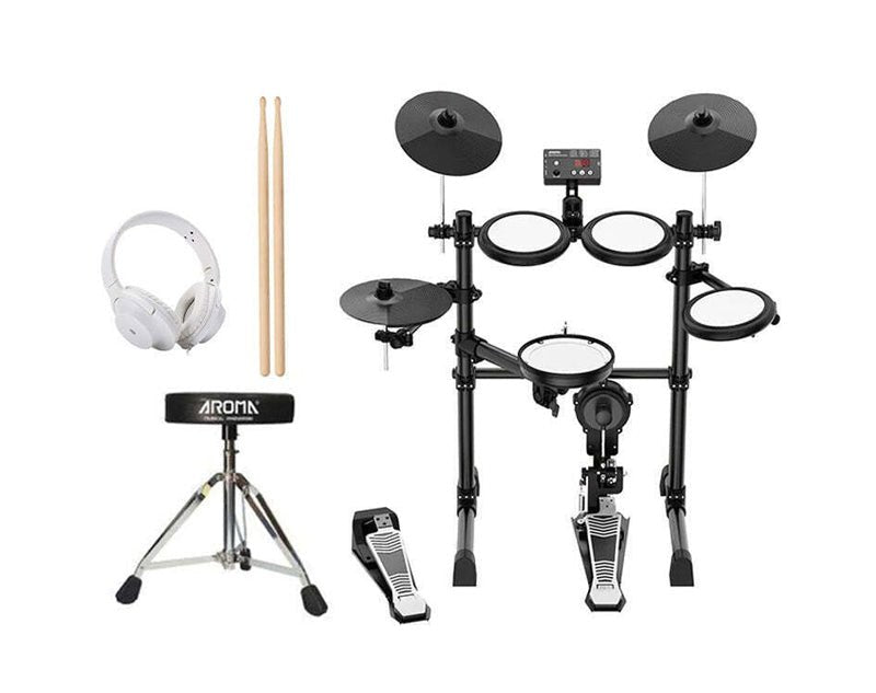 Aroma 5 Piece Electronic Drumkit Package Stool Headphones Drums Practice TDX16S NC3209 TDD10