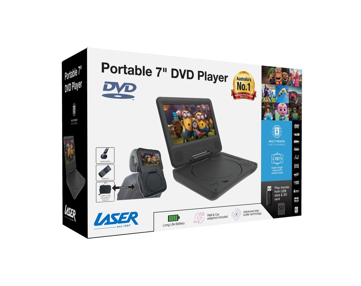 LASER *REFURBISHED* Portable DVD Player 7 inch