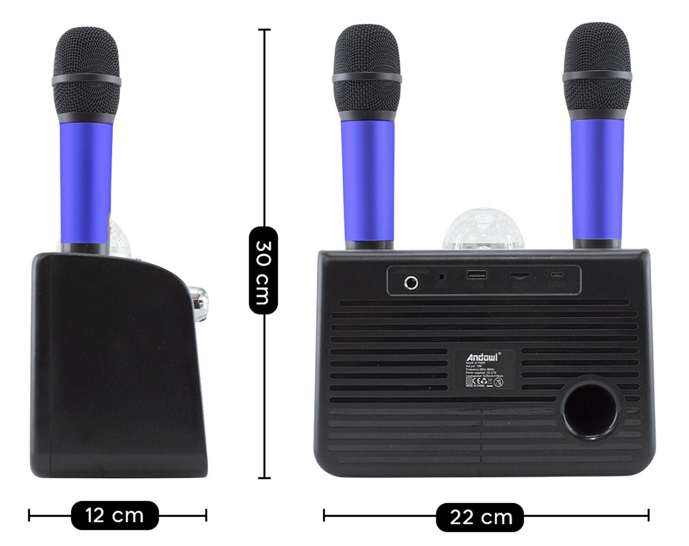 ANDOWL Bluetooth Speaker Twin Wireless Mics Blue Q-YX899-BLU 