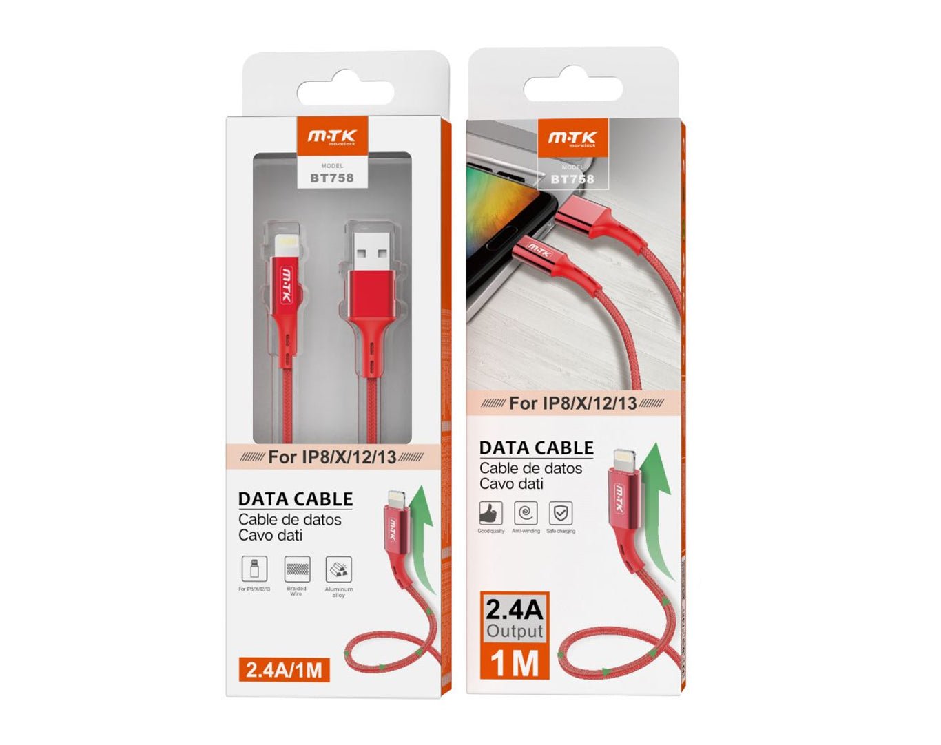 Moveteck USB to Lightning Cable Fast Charging BT758 Red