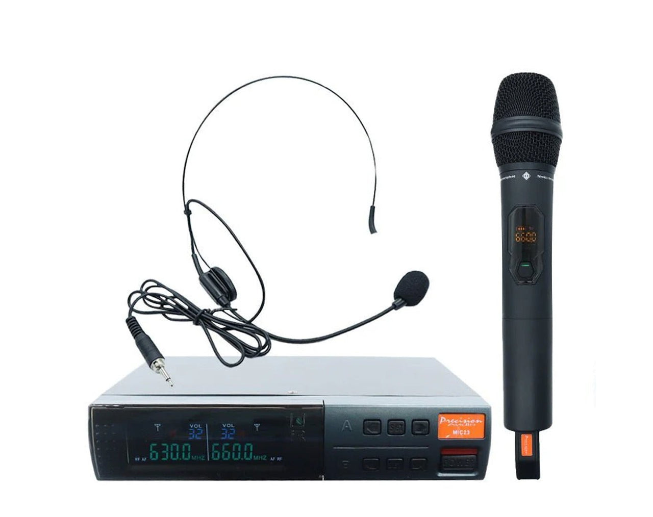 Twin Channel UHF Wireless Microphone System Handheld Bodypack MIC23 