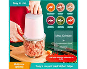 600ML Rechargeable Food Chopper Electric Push Button Garlic Vegetable Grinder Blender Crusher Pink