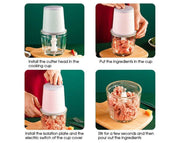 600ML Rechargeable Food Chopper Electric Push Button Garlic Vegetable Grinder Blender Crusher Pink