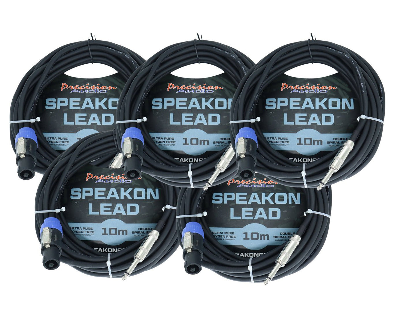 Precision Audio 5 Pack Speakon To 1/4" 6.35mm Cable Amp Mixer Speaker 10m SPEAKON635 