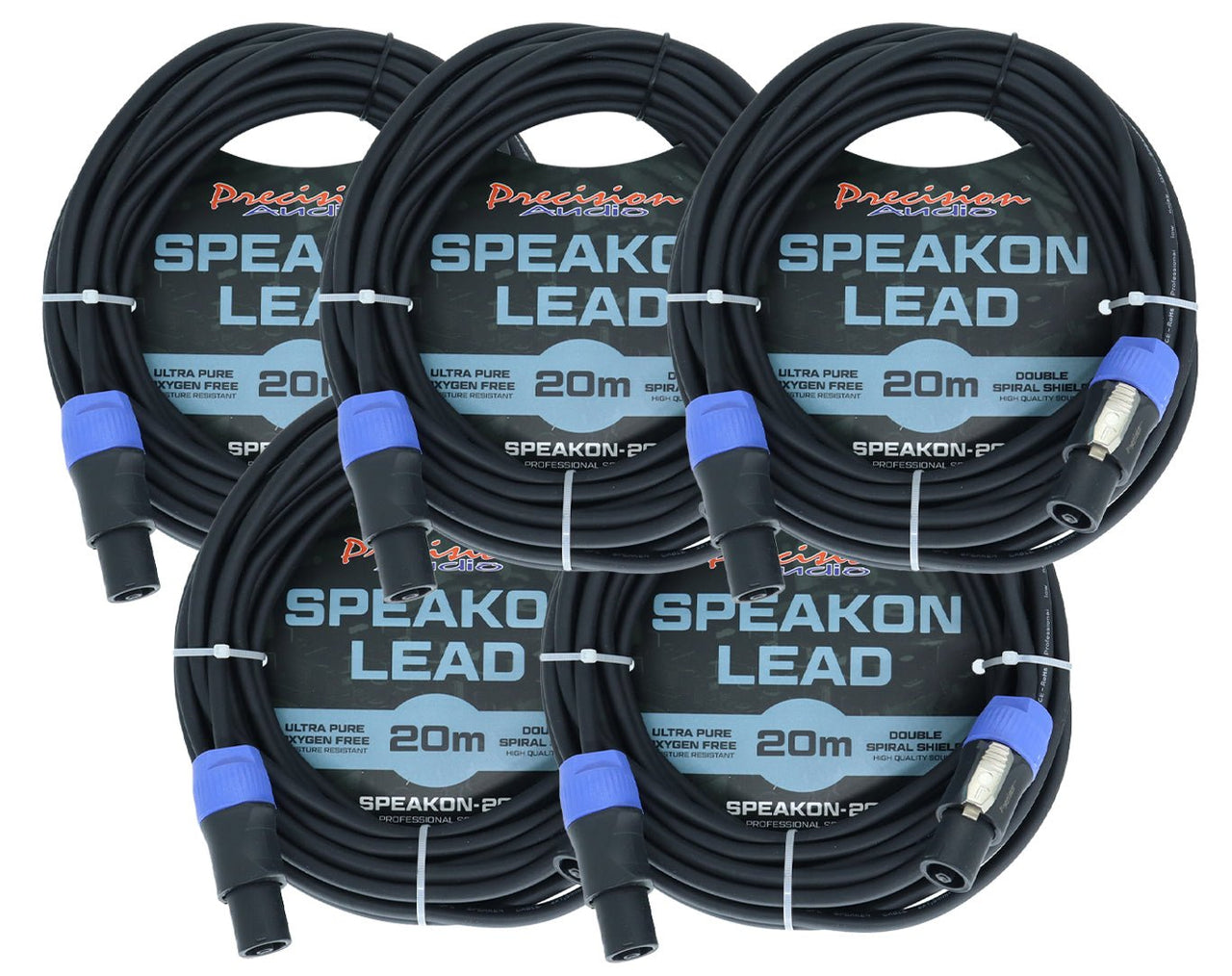 Precision Audio 5 Pack Speakon to Speakon Cable 20m SPEAKON20 