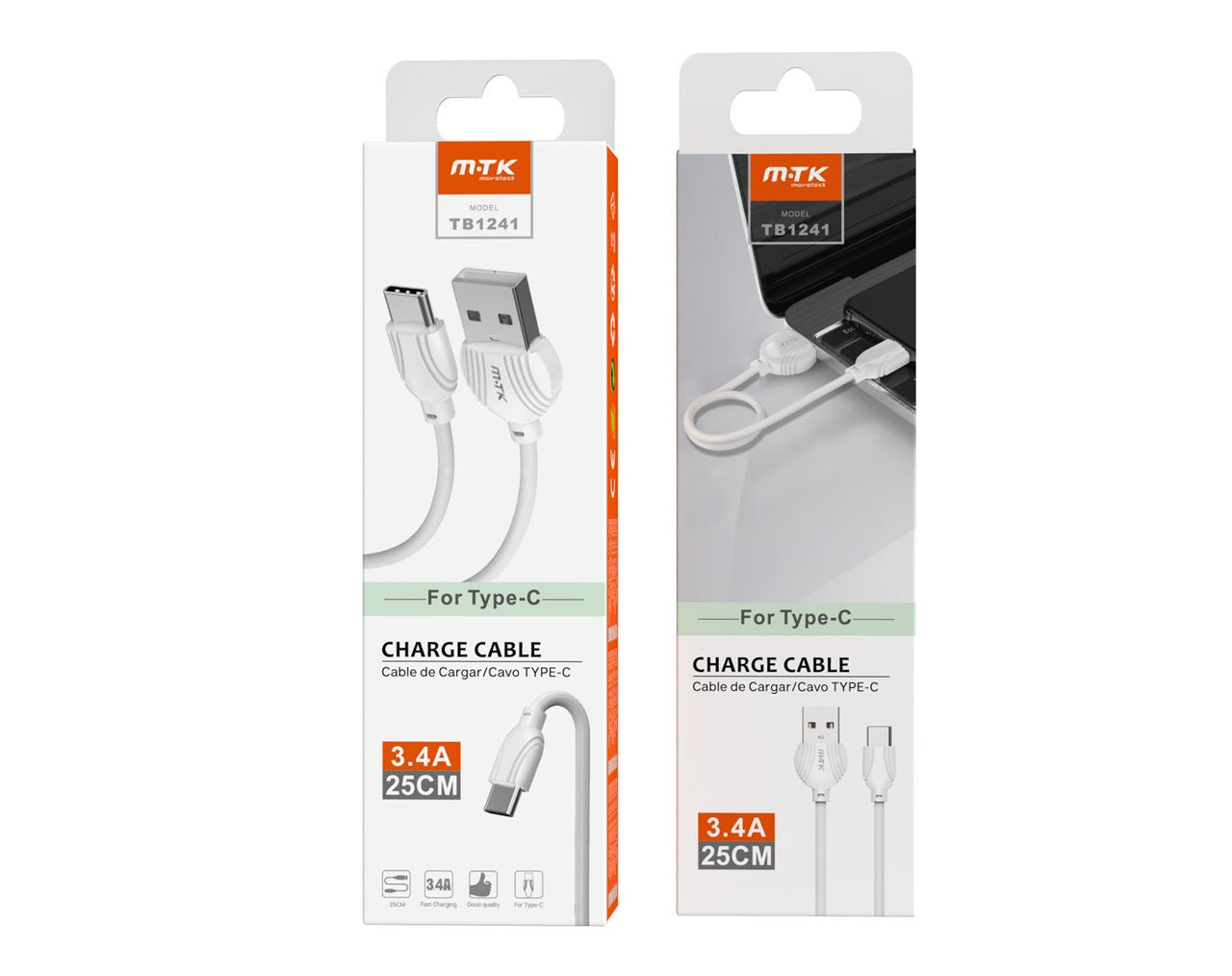 Moveteck Type-C to USB2.0 Data Cable 25cm 3.4a White TB1241