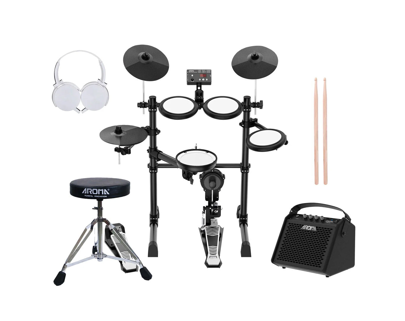 Aroma 5 Piece Electronic Drum Kit with Amplifier Headphones Package TDX16S+AMA30 