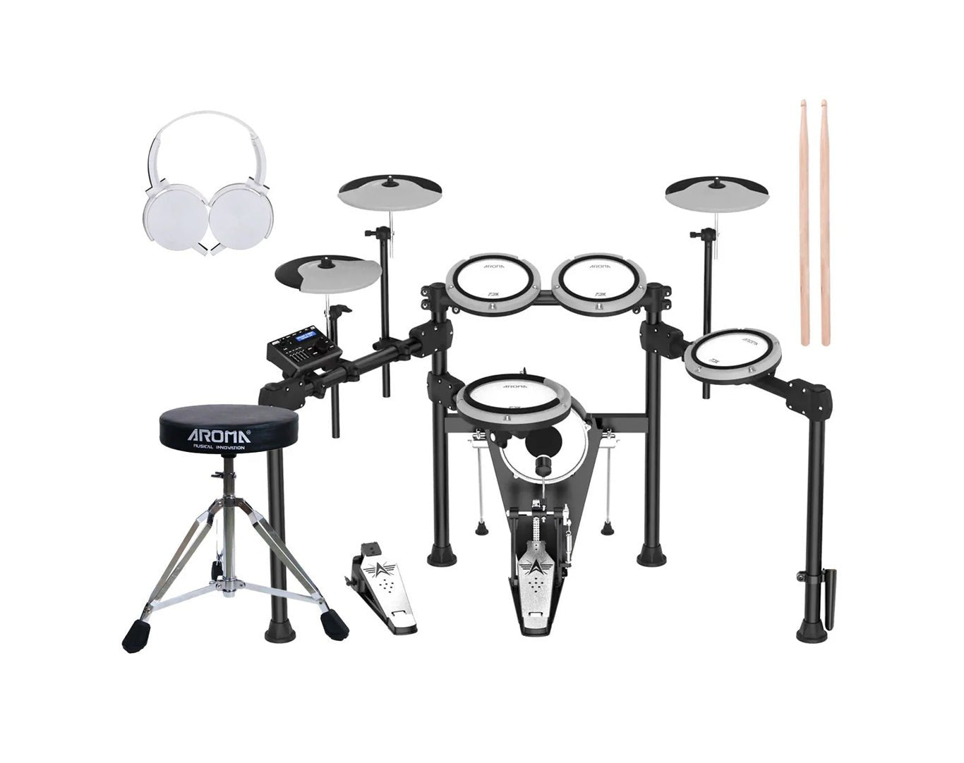 Aroma 5 Piece Premium Electronic Drum Kit Package TDX23II 