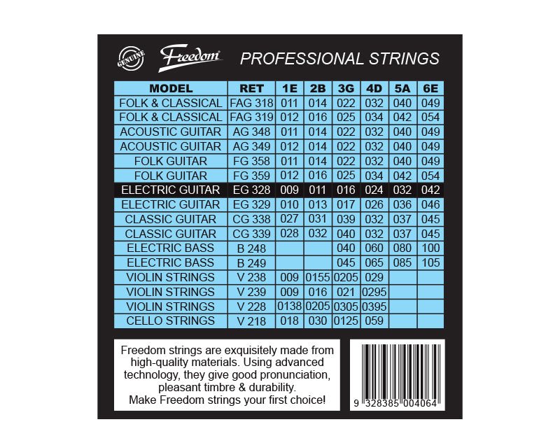 Freedom 10 Pack Electric Guitar Strings Light Gauge EG328 10Pk