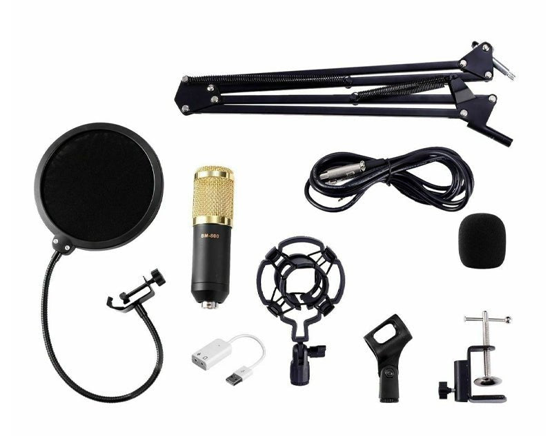 Studio Condenser Microphone Kit Boom Arm Pop Filter Podcast Recording BM800 